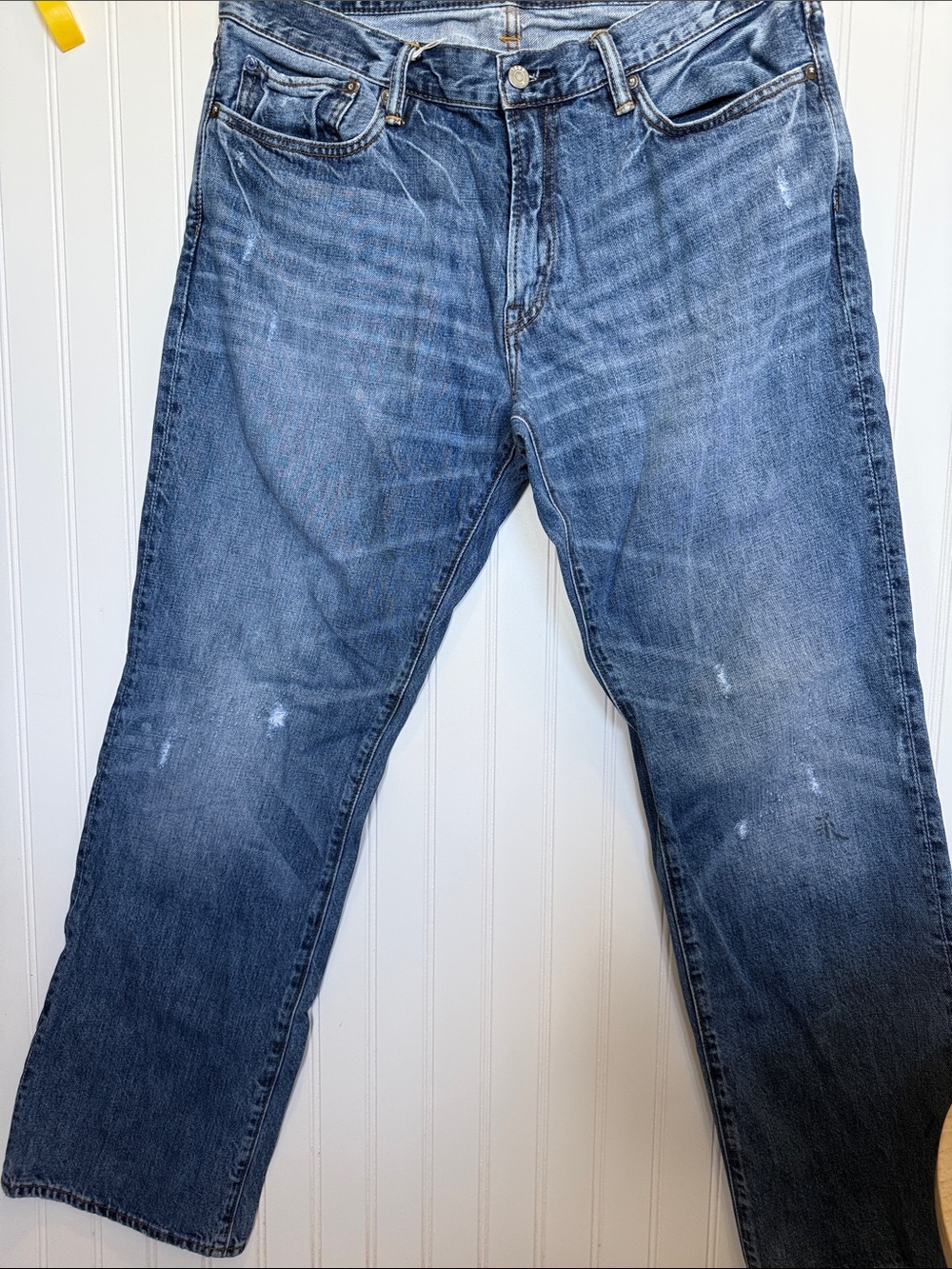 GAP Men's Distressed 35 x 32 Blue Straight Jeans